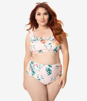 Plus Size Blush Pink Floral Print Brittany Swim Top