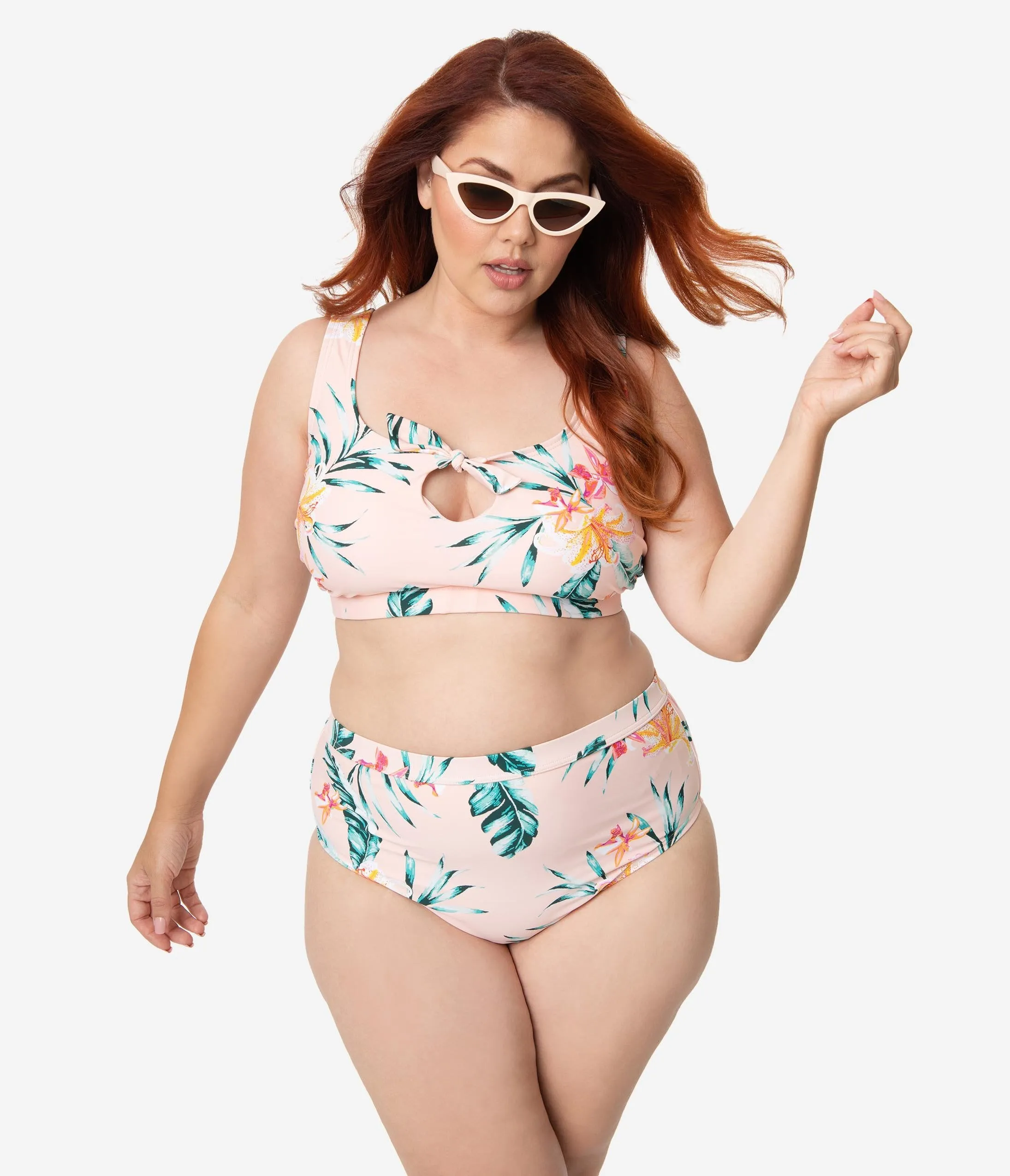 Plus Size Blush Pink Floral Print Brittany Swim Top