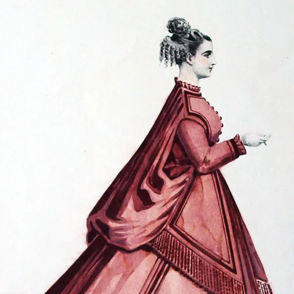 Projets de robes, ensemble de 7 dessins à l'aquarelle d'un dessinateur en costumes et robes (circa 1860-1870)