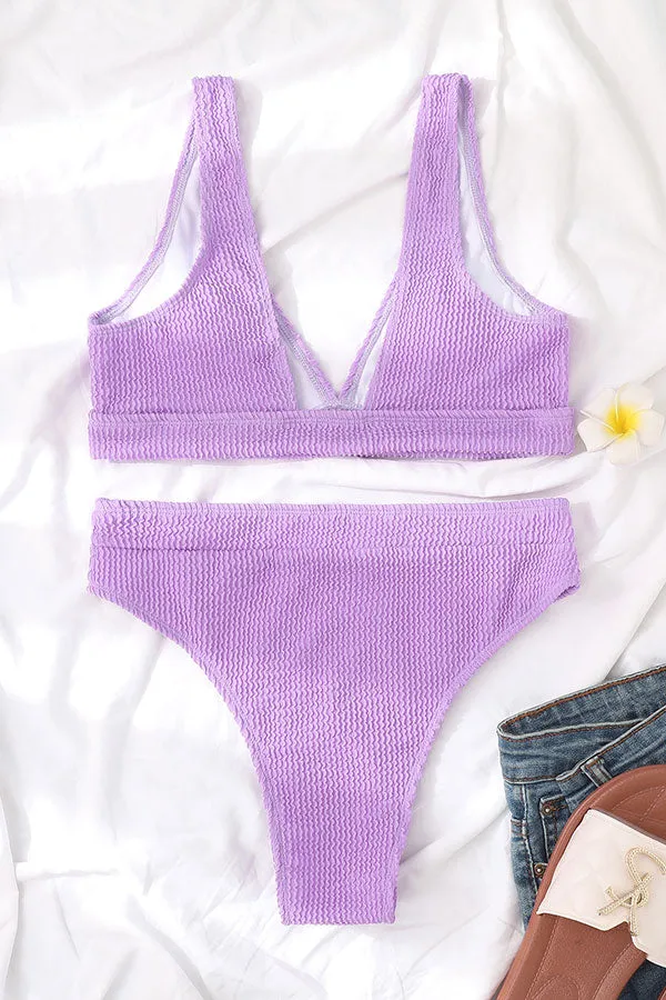 Purple V Neck Feminine High Waist Bikini