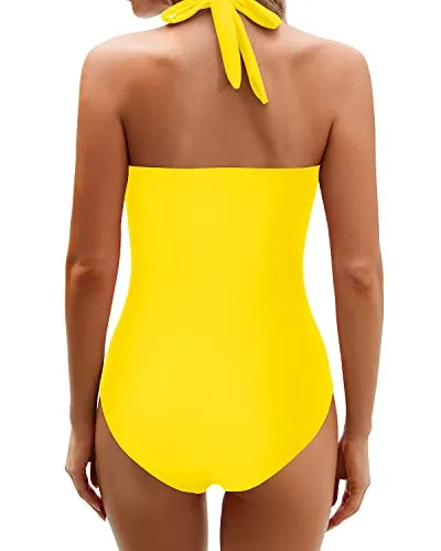 Push Up Full Coverage Swimwear Women Tummy Control Swimsuits-Neon Yellow