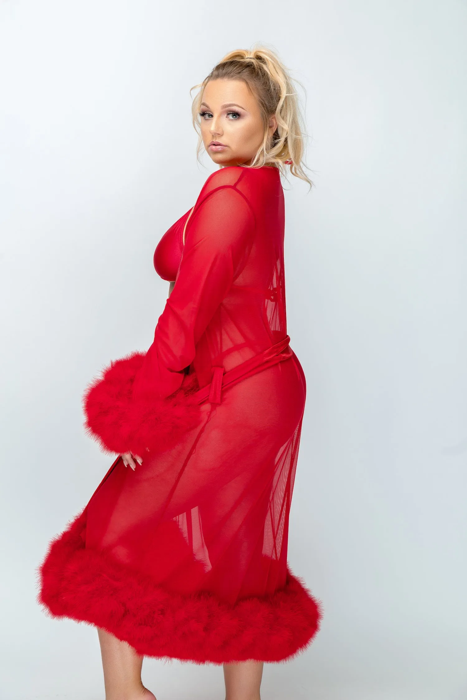 Red Sheer Fur Robe