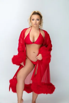 Red Sheer Fur Robe