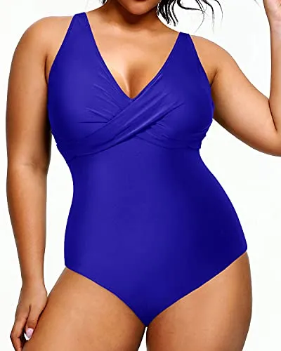 Removable Padding Plus Size Slimming Swimsuits For Women-Royal Blue