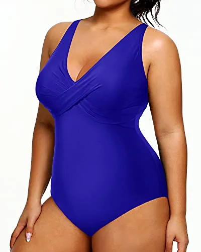 Removable Padding Plus Size Slimming Swimsuits For Women-Royal Blue
