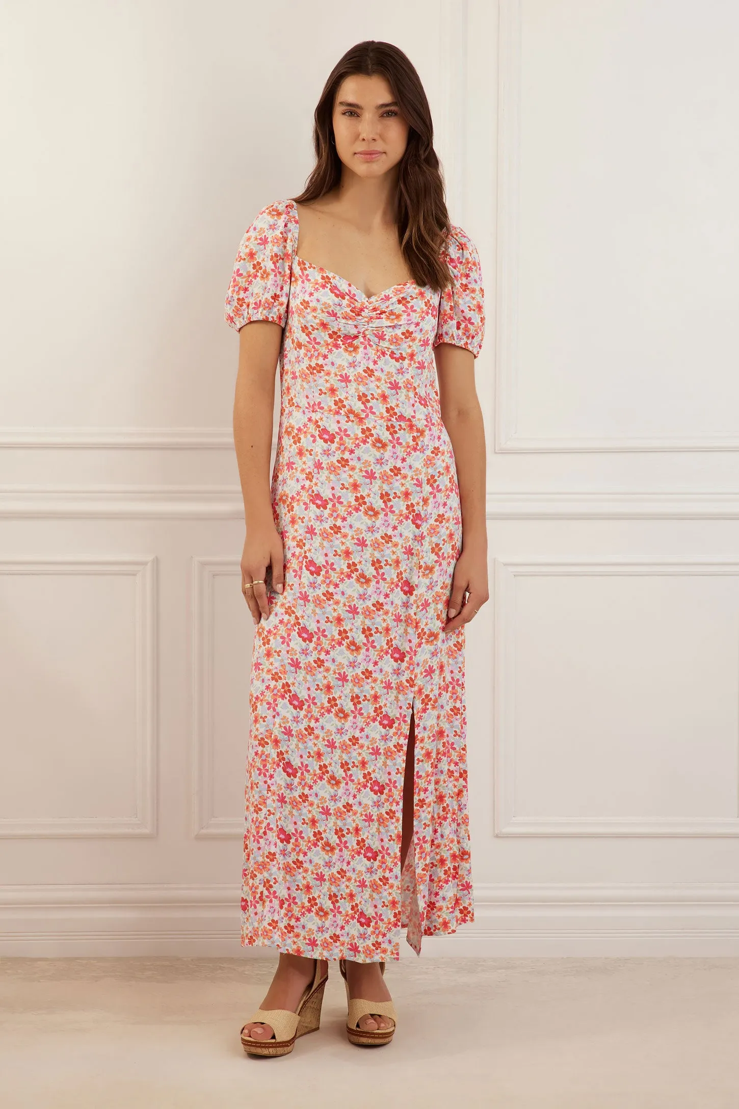 Robe longue encolure coeur et manches ballons - Femme