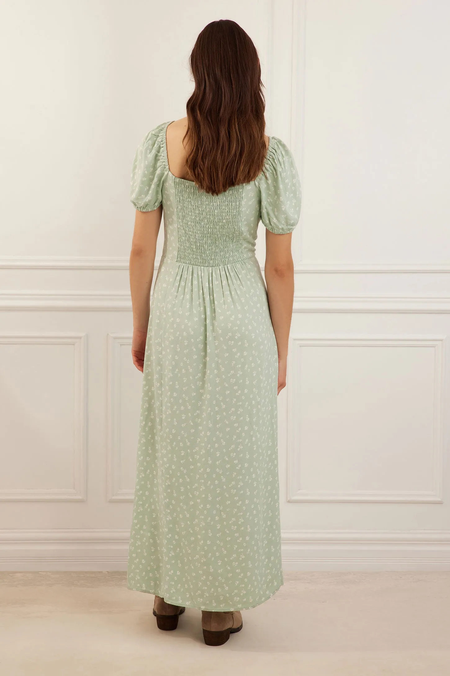 Robe longue encolure coeur et manches ballons - Femme