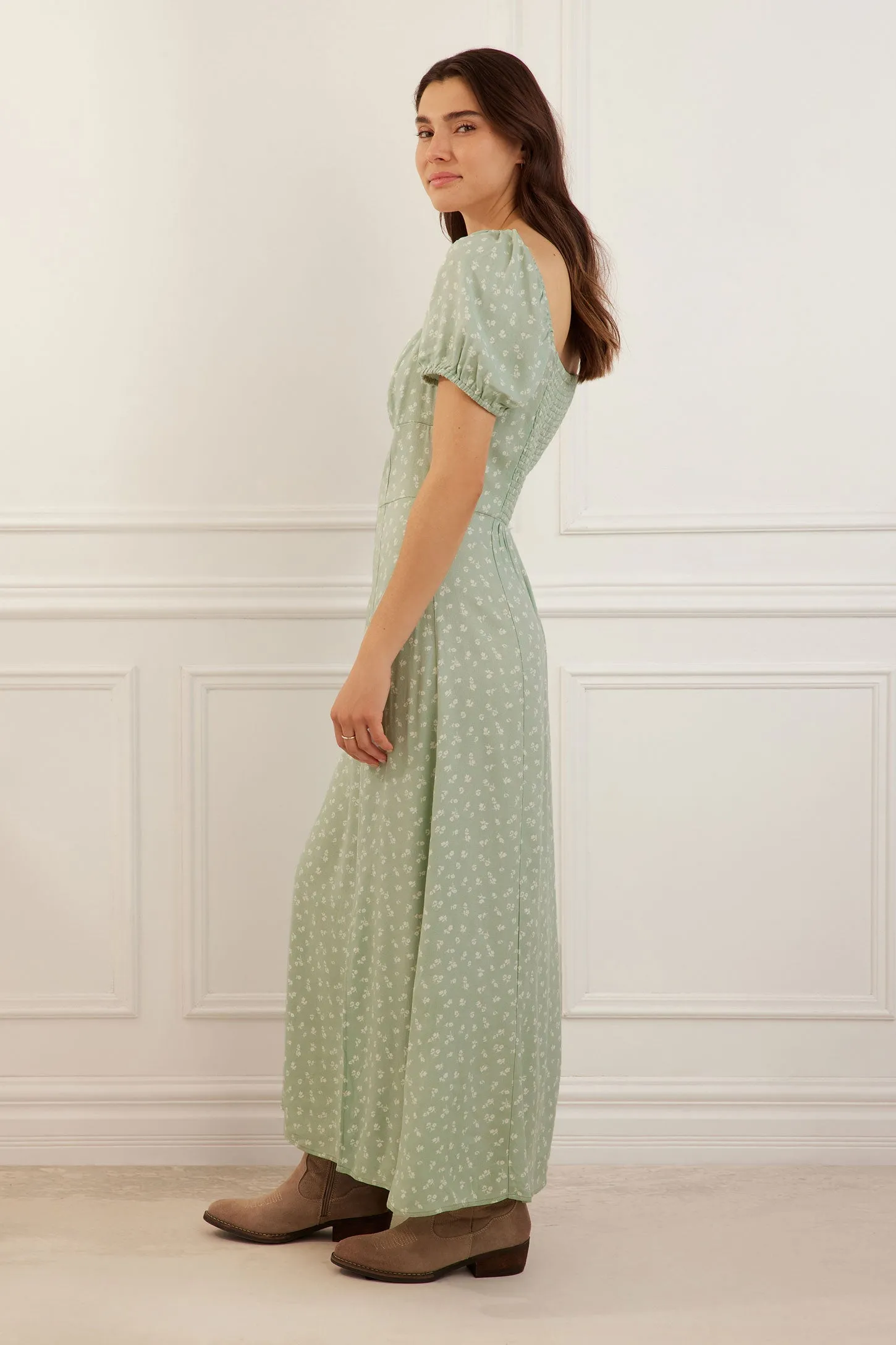 Robe longue encolure coeur et manches ballons - Femme