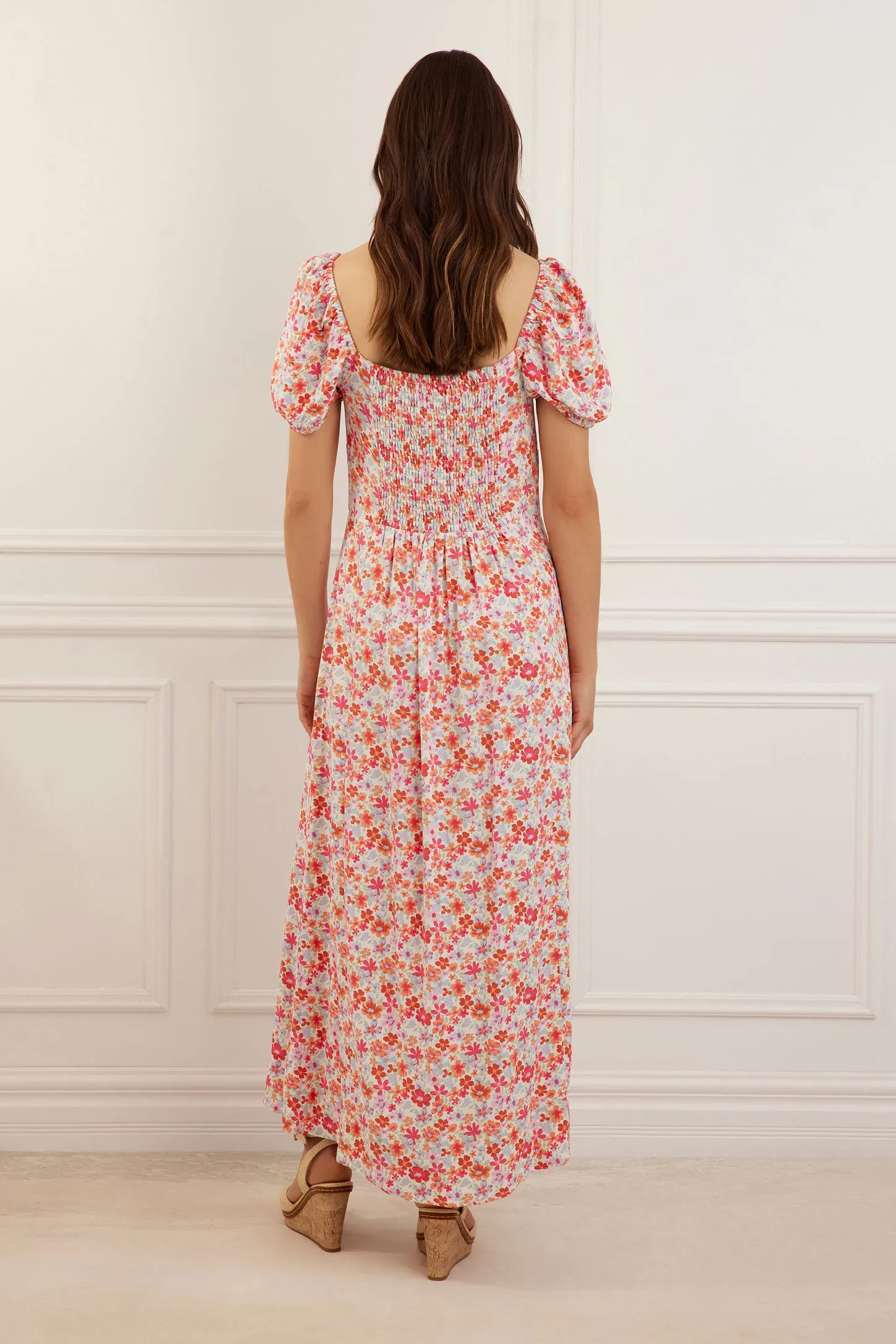 Robe longue encolure coeur et manches ballons - Femme