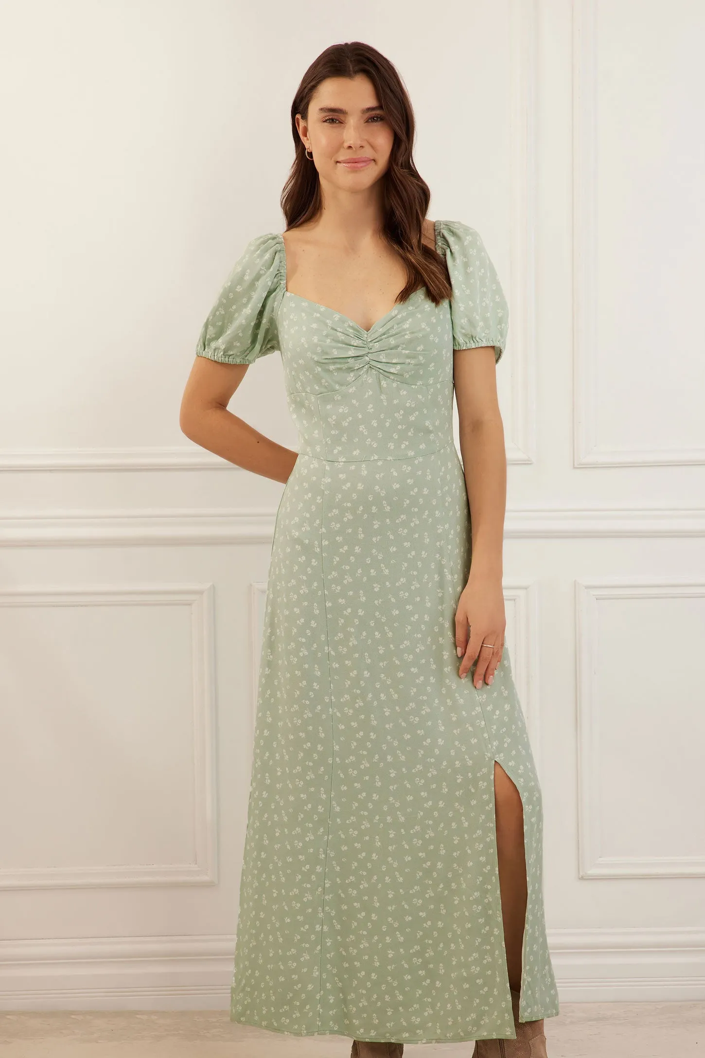 Robe longue encolure coeur et manches ballons - Femme