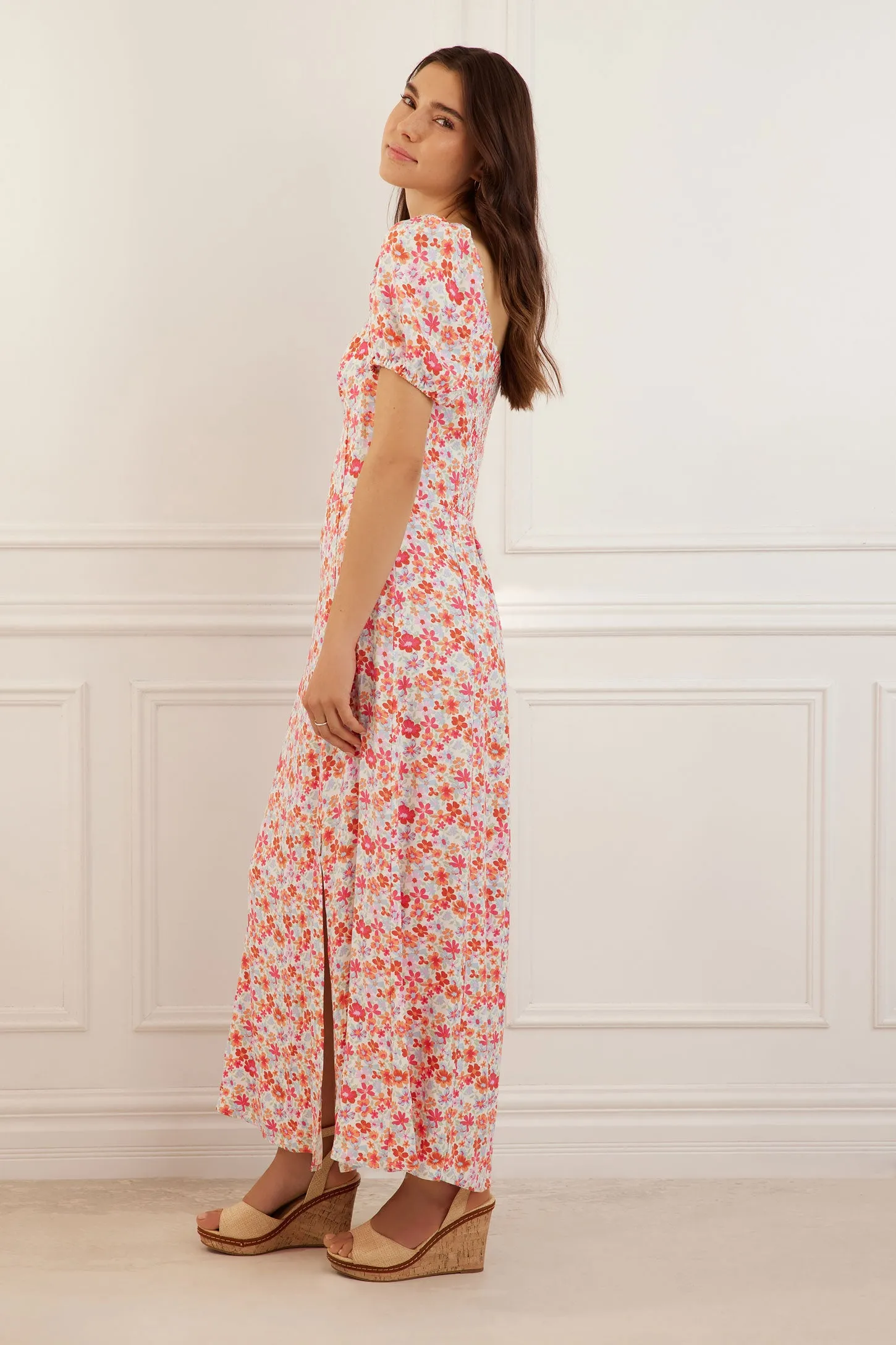 Robe longue encolure coeur et manches ballons - Femme