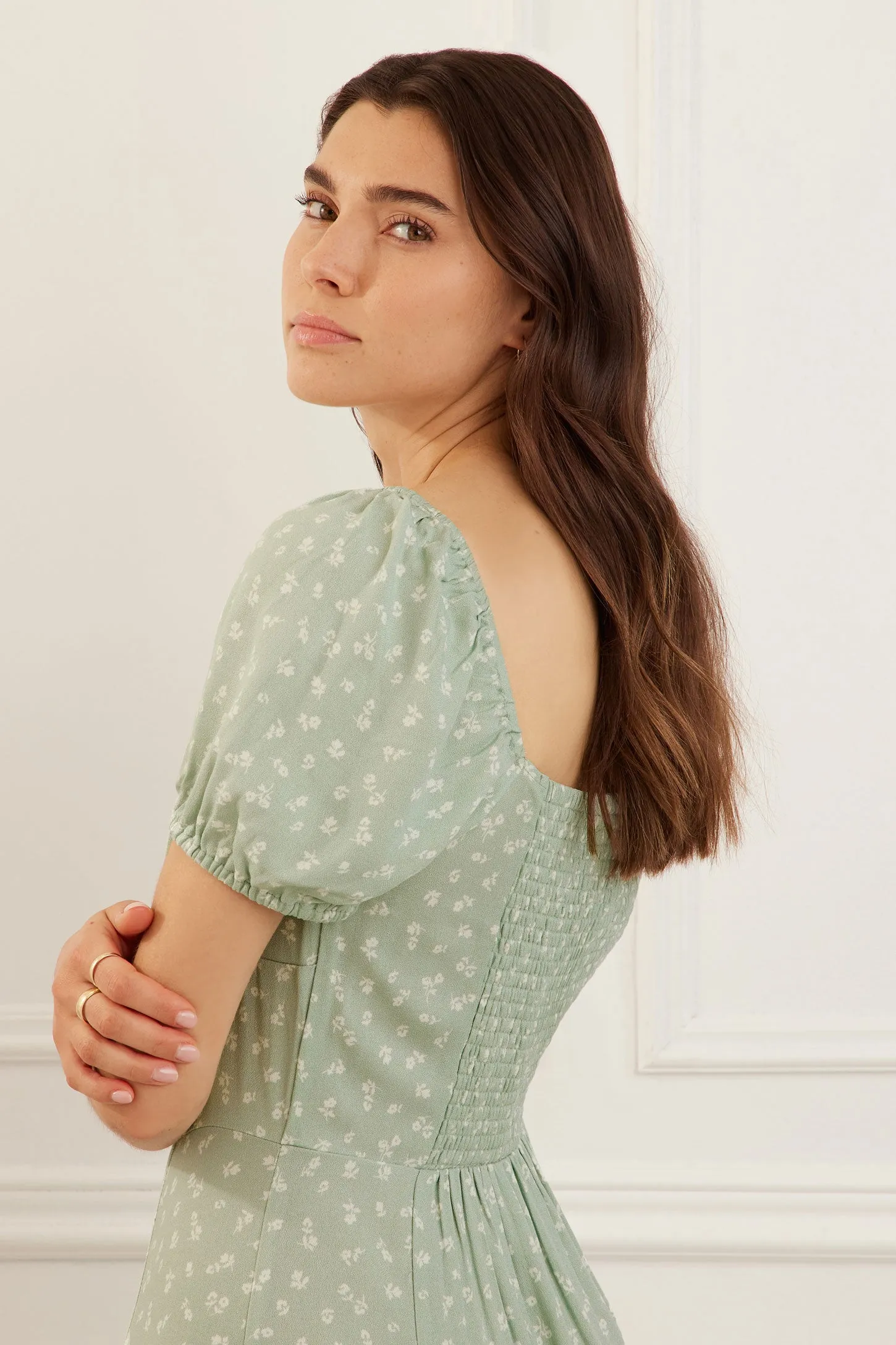 Robe longue encolure coeur et manches ballons - Femme
