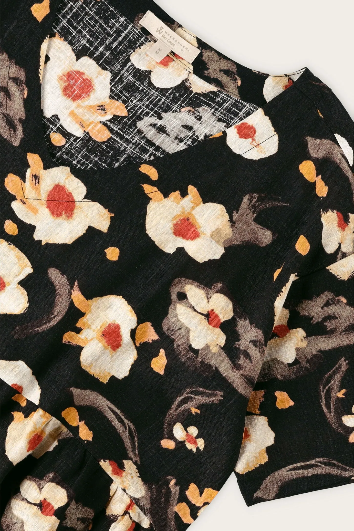 Robe manches courtes imprimée en lin - Femme