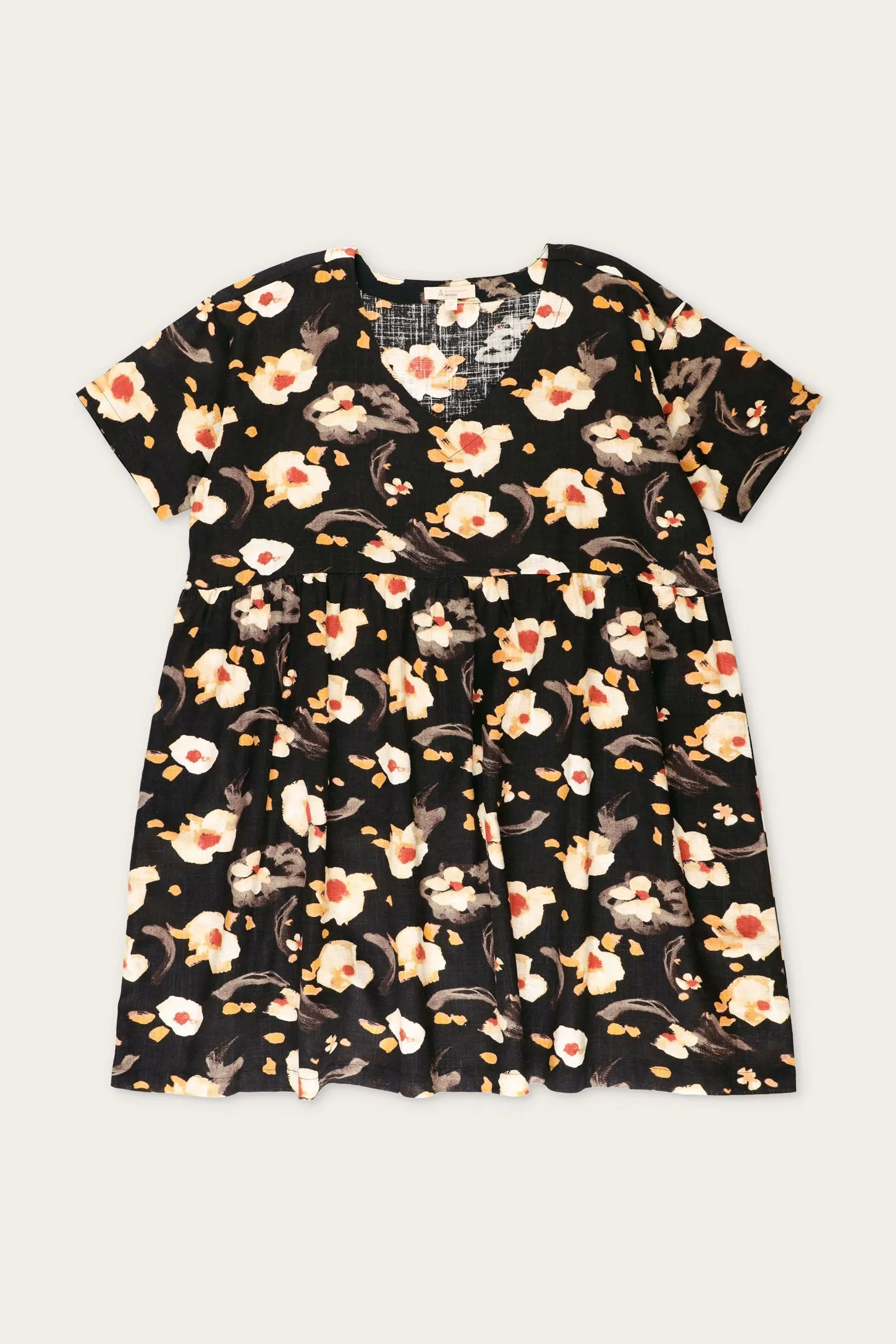Robe manches courtes imprimée en lin - Femme