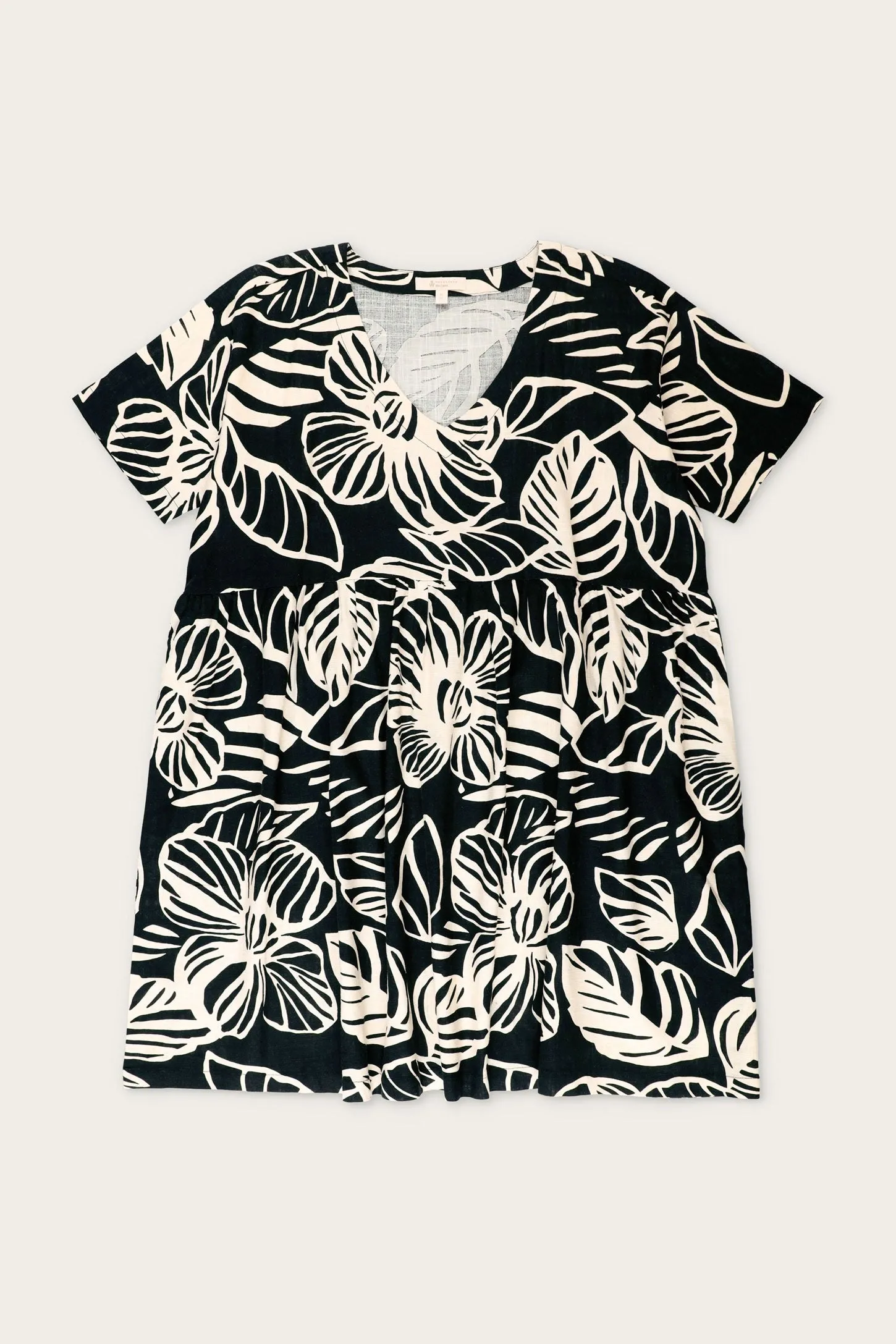 Robe manches courtes imprimée en lin - Femme
