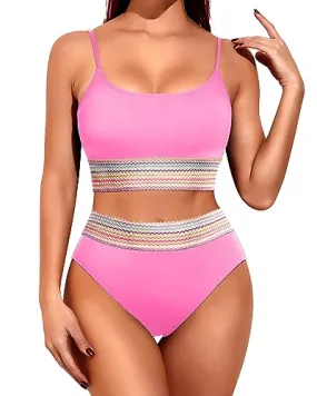 Scoop Neck Sporty Top & High Waist Bikini Set