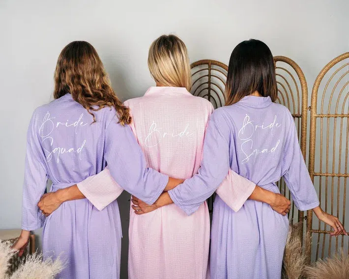 Set of 12 Custom Waffled Knit Wedding Cotton robes for Bachelorette Party - Vinyl Alfresco