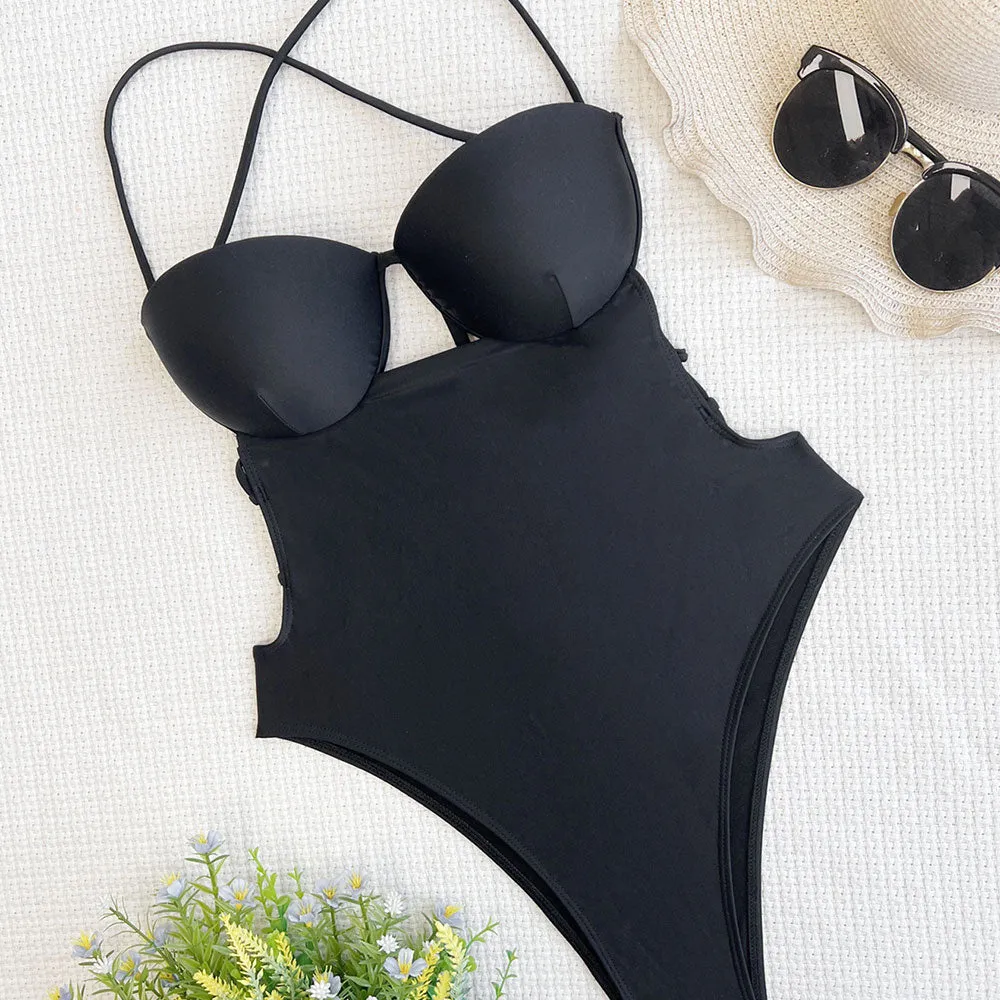 Sexy Low Back Push Up Cutout Scrunch Cheeky Brazilian One Piece Swimsuit