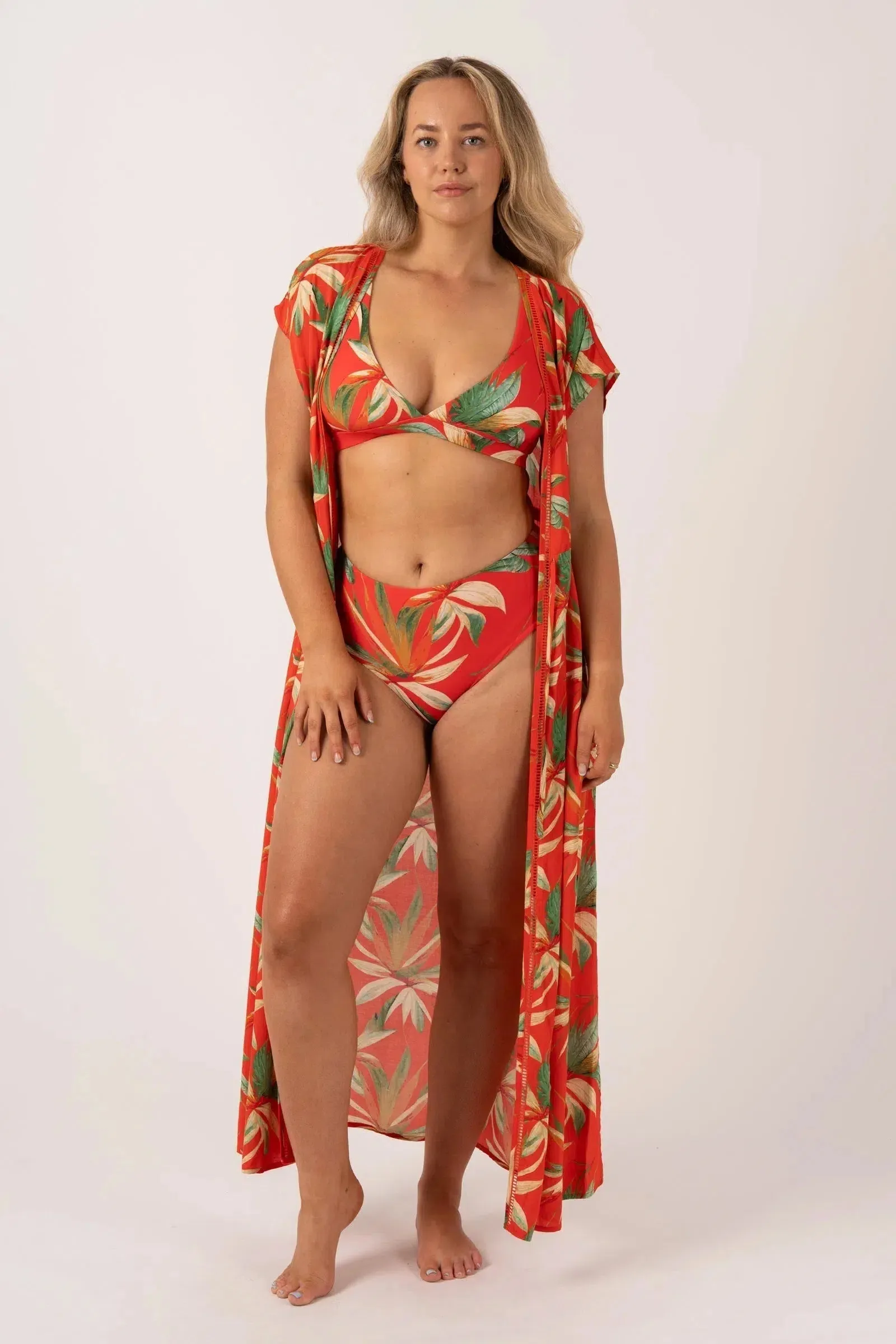 Silky Reversible High Waisted Cheeky Cut Bikini Bottom - Flame Tropico