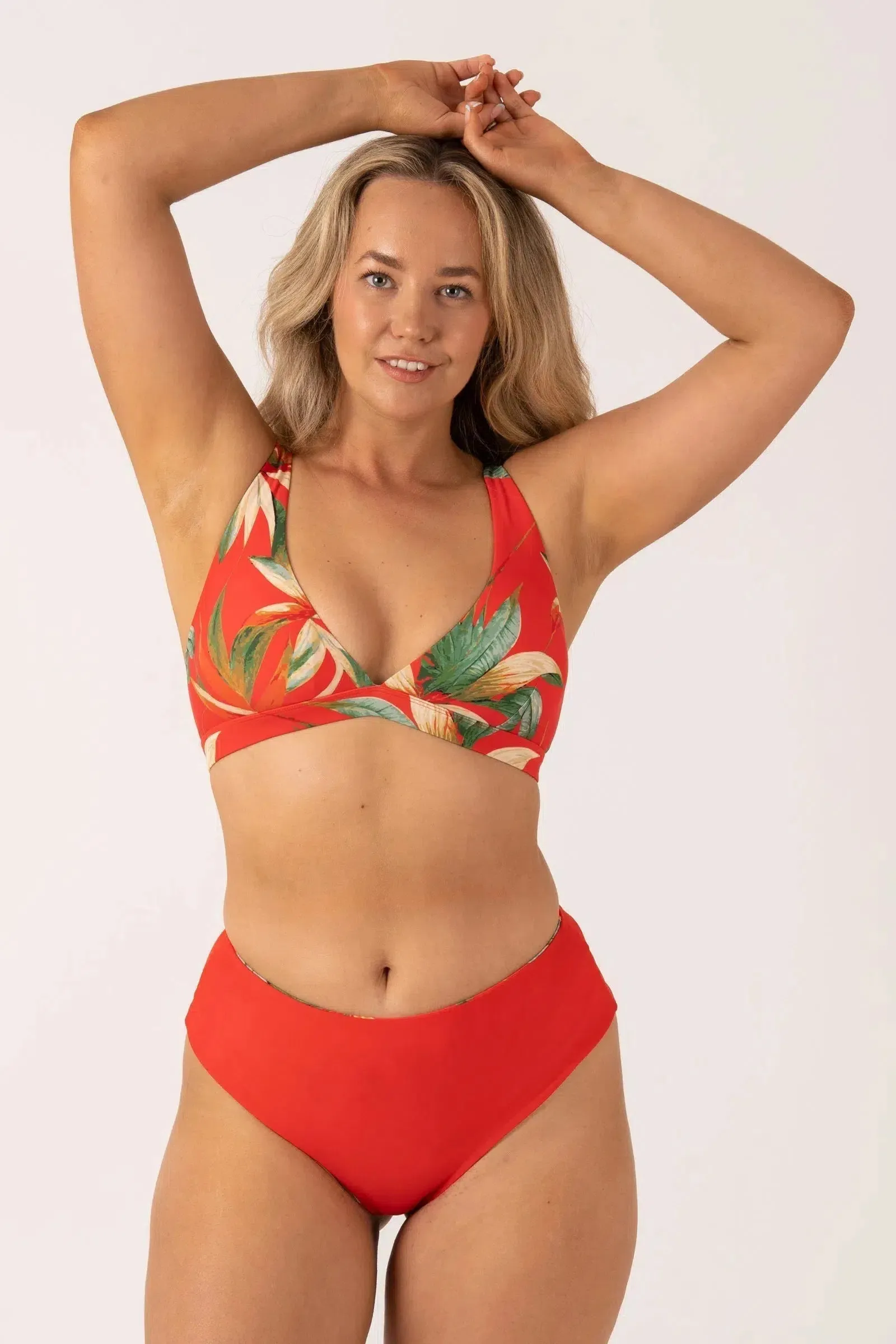 Silky Reversible High Waisted Cheeky Cut Bikini Bottom - Flame Tropico