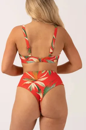 Silky Reversible High Waisted Cheeky Cut Bikini Bottom - Flame Tropico