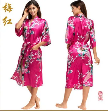 Sleepwear Silk Casual Bathrobe Long Nightgown