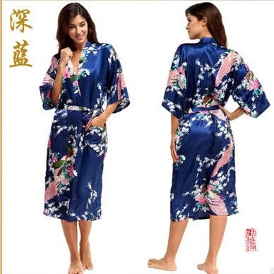 Sleepwear Silk Casual Bathrobe Long Nightgown