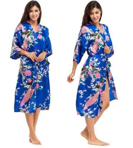 Sleepwear Silk Casual Bathrobe Long Nightgown
