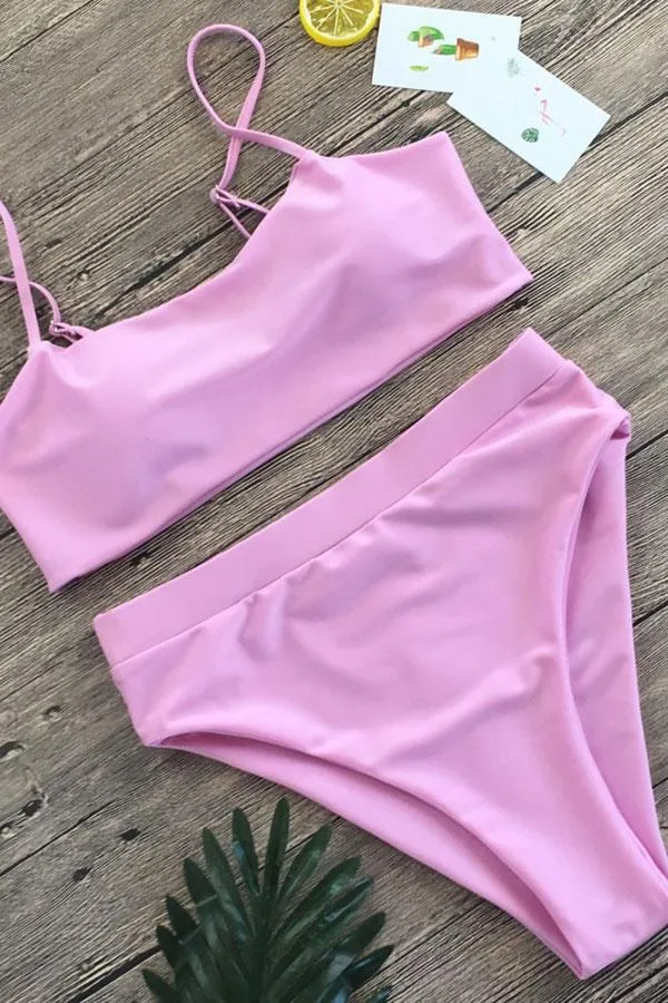 Solid Color Classic Beach High Leg Bikini