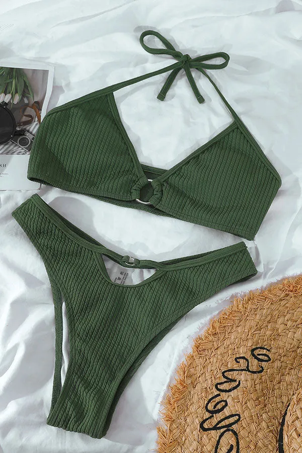 Solid Color Halter Collar Modern Cutout Bikini