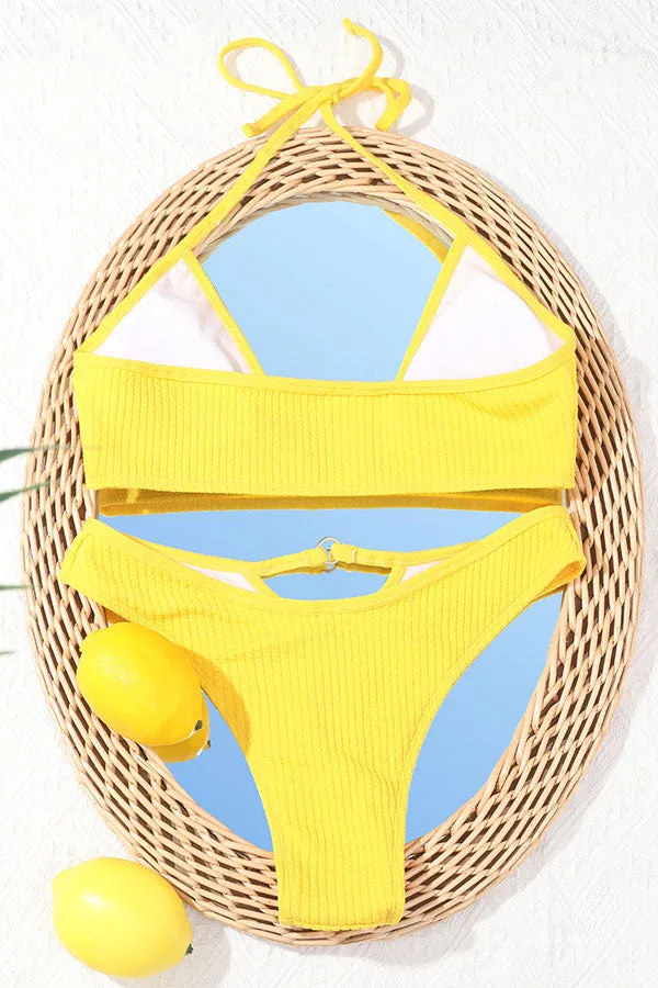 Solid Color Halter Collar Modern Cutout Bikini