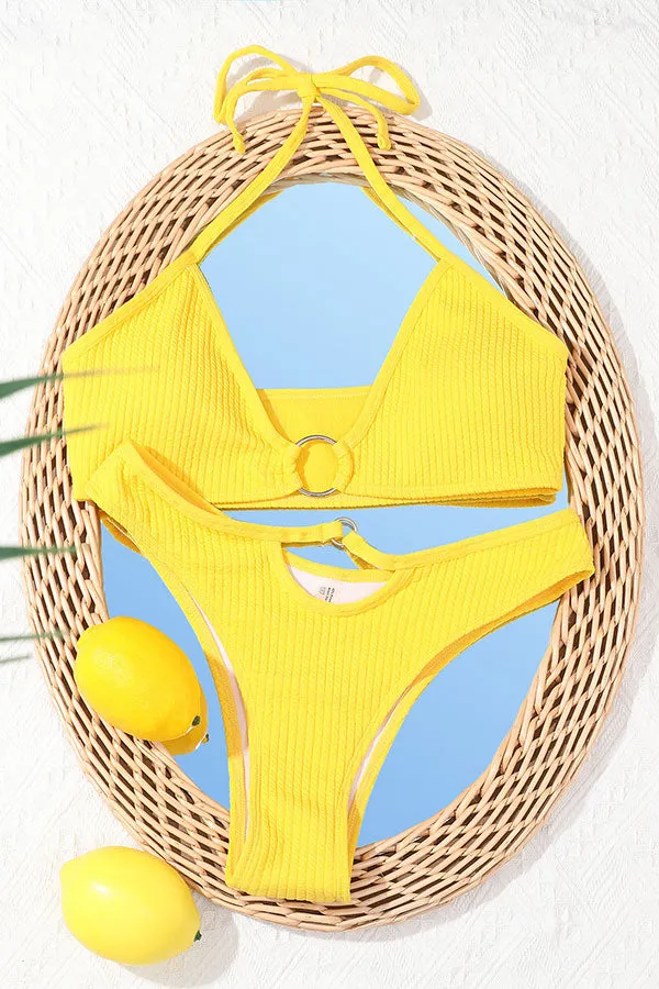 Solid Color Halter Collar Modern Cutout Bikini
