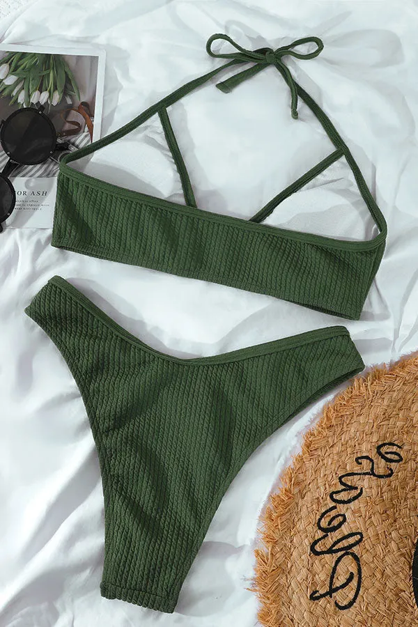 Solid Color Halter Collar Modern Cutout Bikini