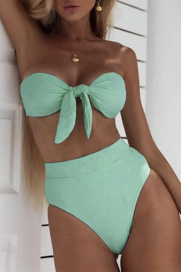 Solid Color Sweet Bow High Waisted Bikini
