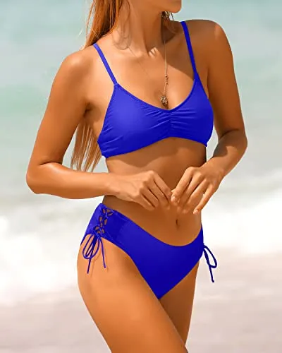 Stylish Two Piece Swimsuit Strappy Racerback Bikini Set for Women with Side Tie
