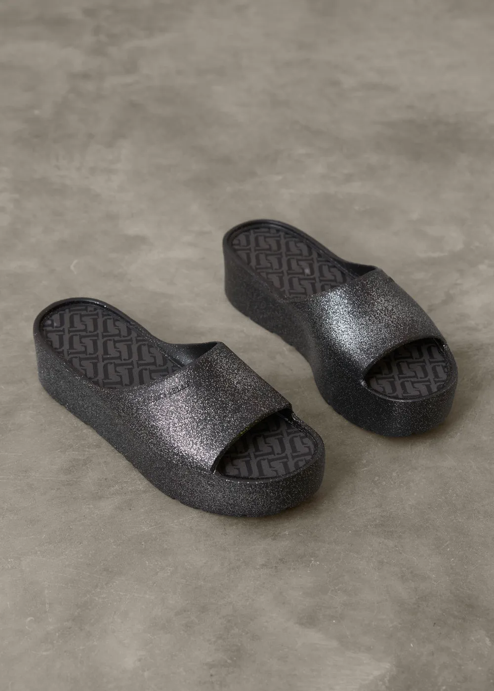 SUNSHINE GLITTER PLATFORM SLIDE - BLACK