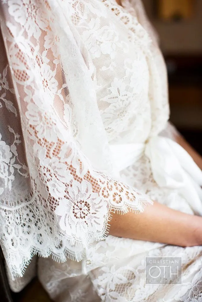 Swan Queen silk and lace robe kimono Ivory with nude lining - style 104SH