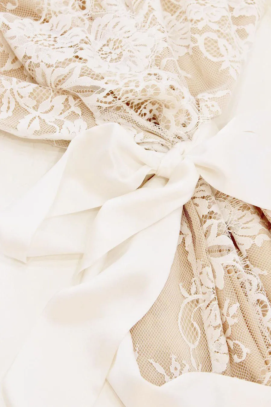 Swan Queen silk and lace robe kimono Ivory with nude lining - style 104SH