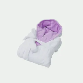 taurus mountain collection absorb8™ hooded robe, white with lilac interior hood