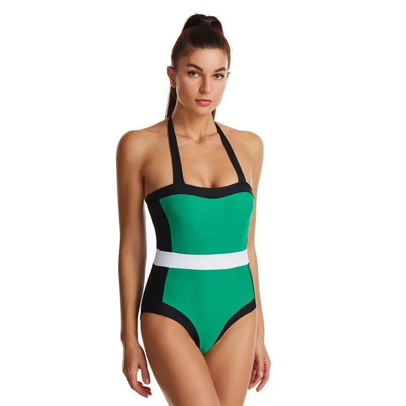 Tight Multi-colored Stitched Cylindrical Striped Print Sexy Women's Swimsuit