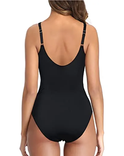 Tummy Control Push Up One Piece Swimsuit For Women-Black