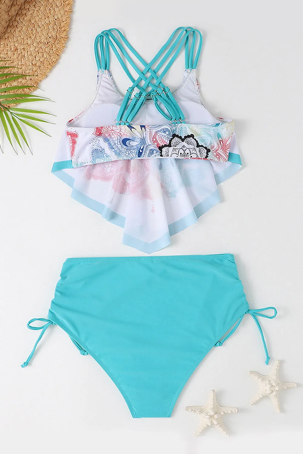 Two Piece Green Printed Tankini Swimsuits