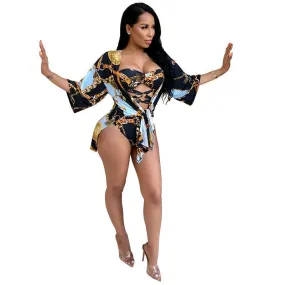 Two-Piece Sexy Swimsuit Set Printed Bandage Cardigan   Bikini Bodysuit Suit Summer Beach Swim Pool Playsuits