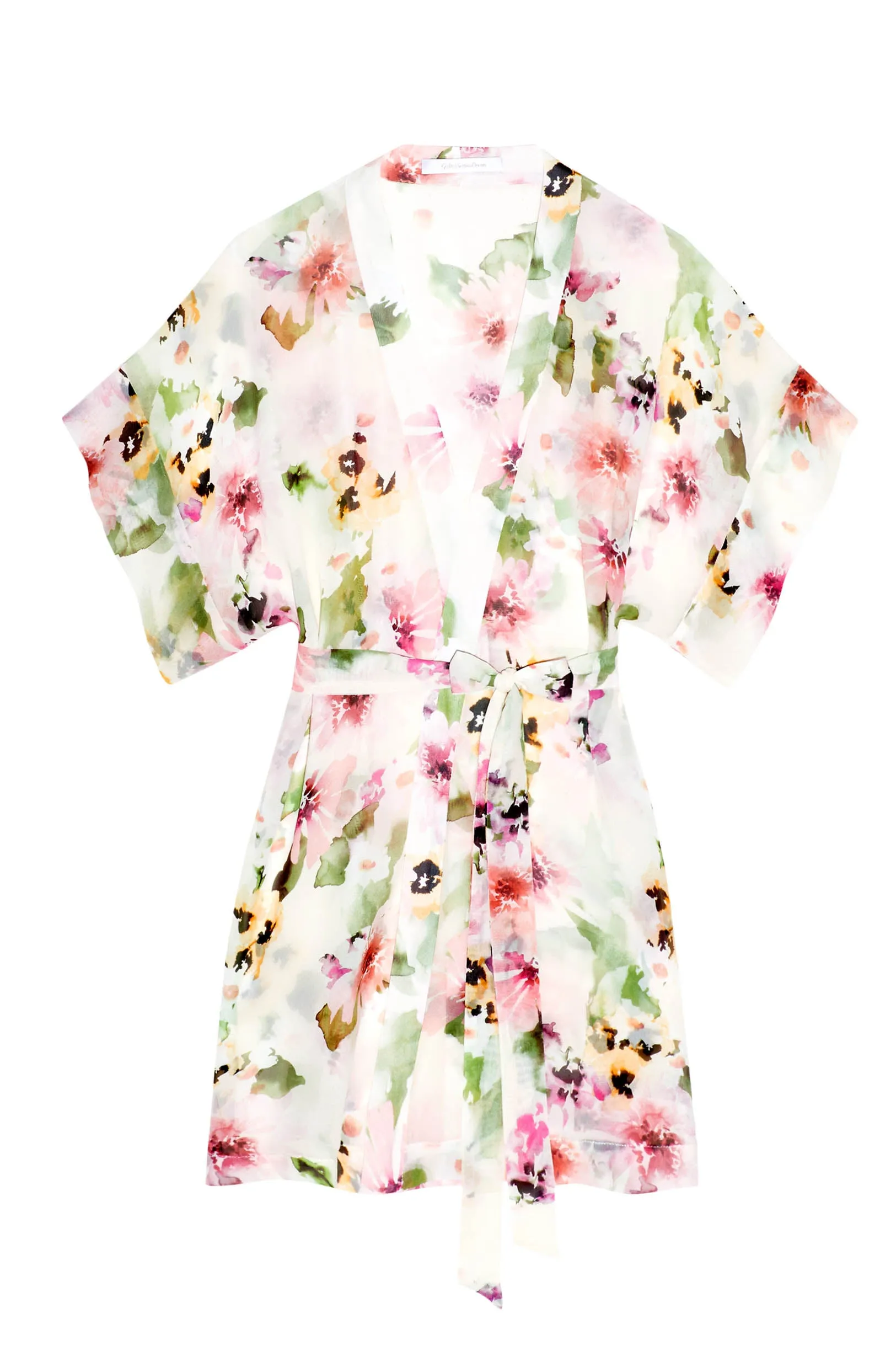 Watercolor Dreams Floral print Silk Chiffon Kimono Robe