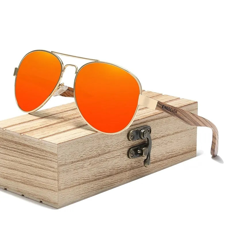 West Louis™ Natural Zebra Wood Temple Alloy Frame Sunglasses