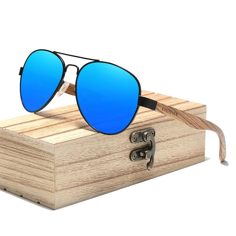 West Louis™ Natural Zebra Wood Temple Alloy Frame Sunglasses