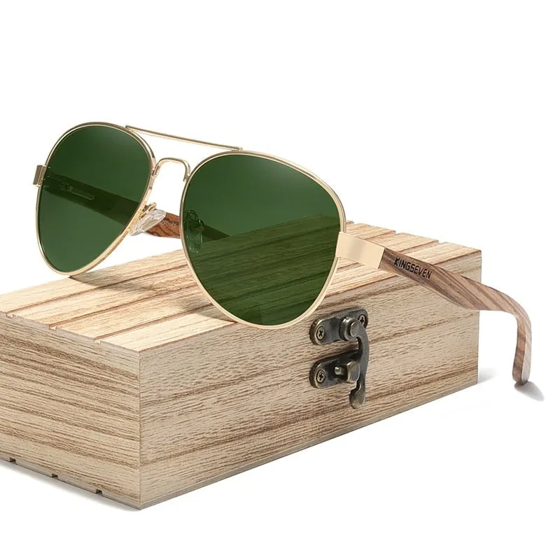 West Louis™ Natural Zebra Wood Temple Alloy Frame Sunglasses