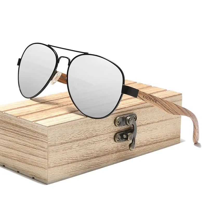 West Louis™ Natural Zebra Wood Temple Alloy Frame Sunglasses