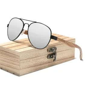 West Louis™ Natural Zebra Wood Temple Alloy Frame Sunglasses