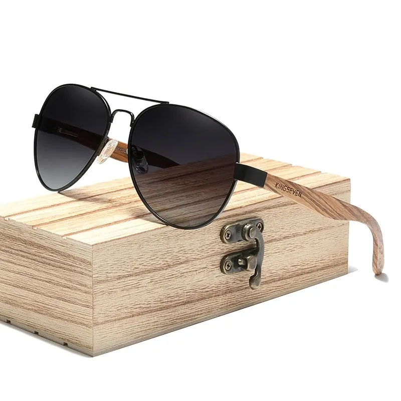 West Louis™ Natural Zebra Wood Temple Alloy Frame Sunglasses